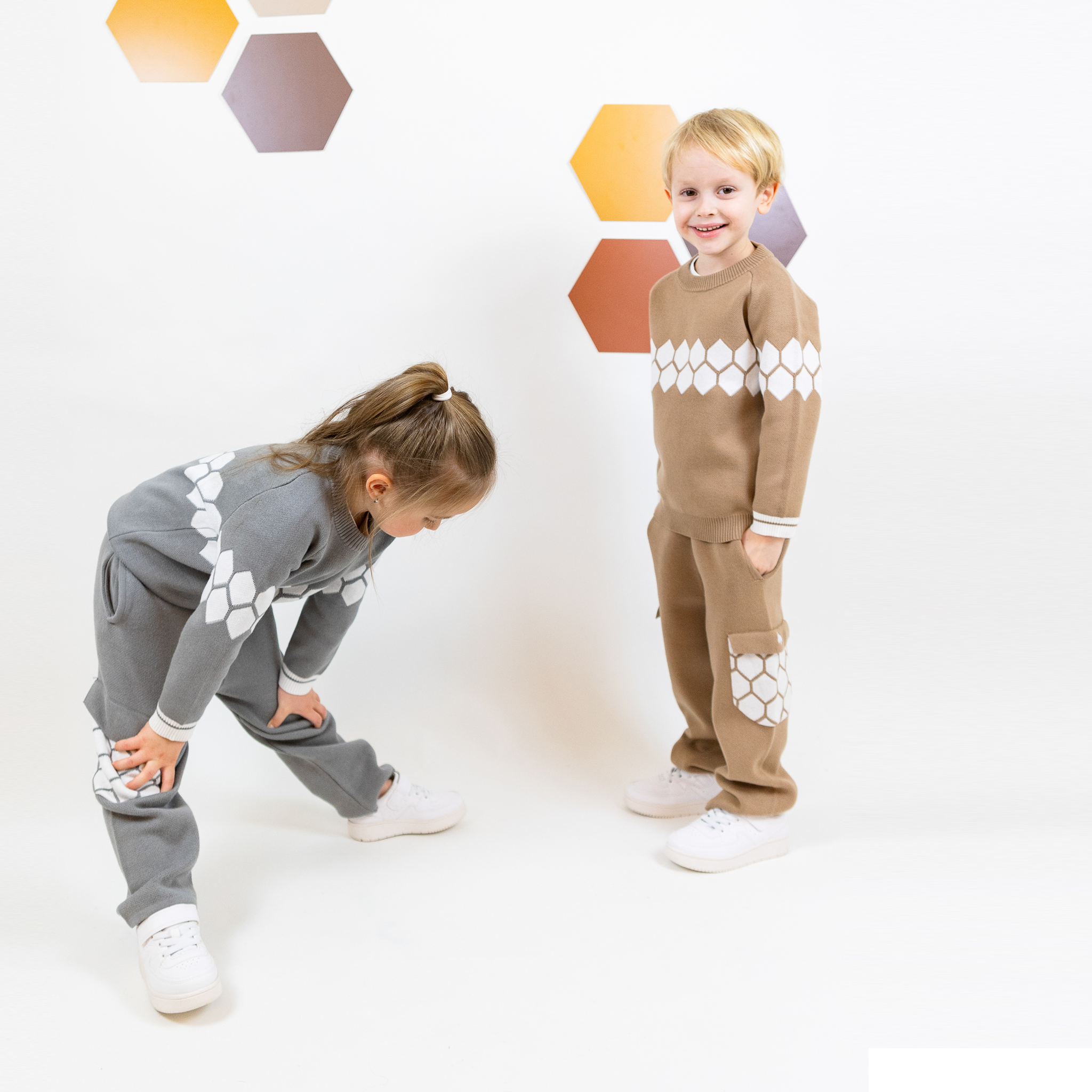 Hexagon Mjuk Stickade Cargo Byxor