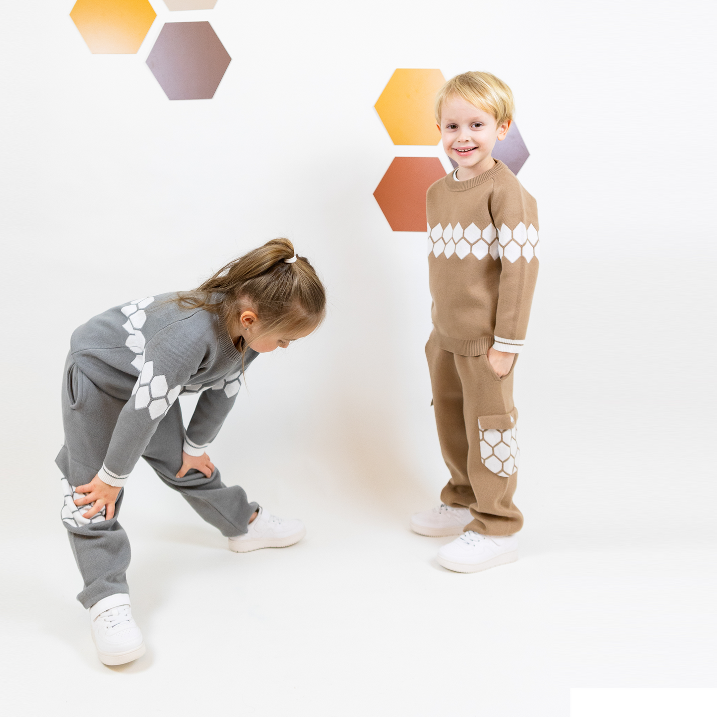 Hexagon Mjuk Stickade Cargo Byxor